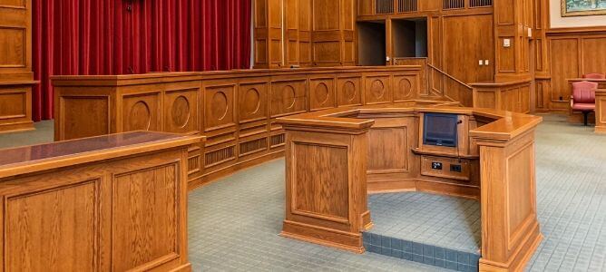 Inside a courtroom.