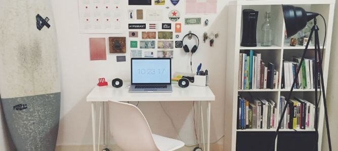 Bedroom desk with laptop