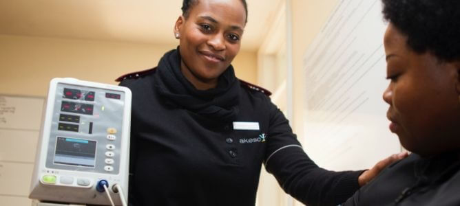 Woman taking care of a patient. Woman taking care of a patient.